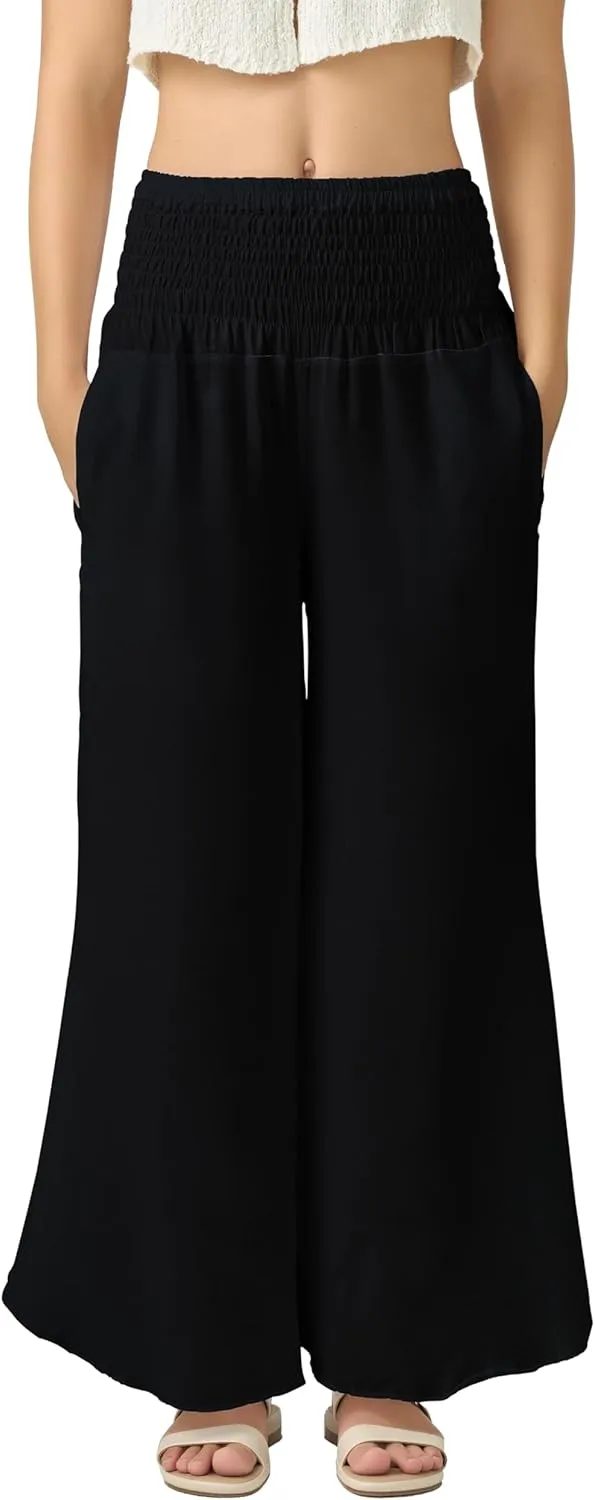 Joob Joob Flowy Women's Palazzo Pants - Wide Leg Summer Boho Harem Pants with Pockets