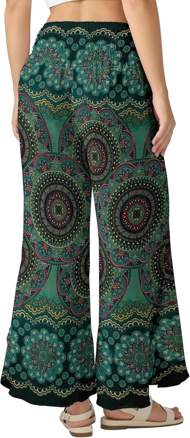Joob Joob Flowy Women's Palazzo Pants - Wide Leg Summer Boho Harem Pants with Pockets