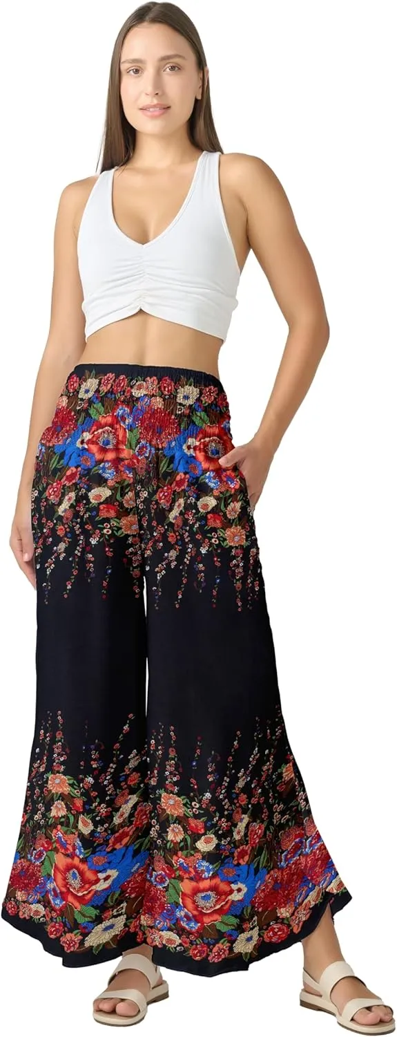 Joob Joob Flowy Women's Palazzo Pants - Wide Leg Summer Boho Harem Pants with Pockets