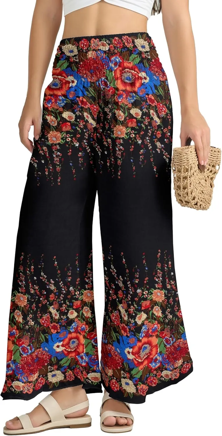 Joob Joob Flowy Women's Palazzo Pants - Wide Leg Summer Boho Harem Pants with Pockets