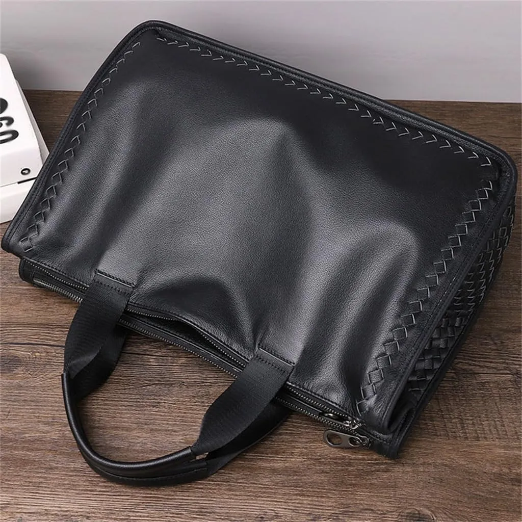 JSEIAJB Men's Bag Business Shoulder Men's Handbag Computer Bag Briefcase Woven Crossbody Bag Men's Leather Bag