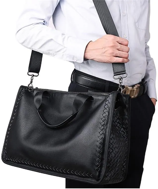 JSEIAJB Men's Bag Business Shoulder Men's Handbag Computer Bag Briefcase Woven Crossbody Bag Men's Leather Bag