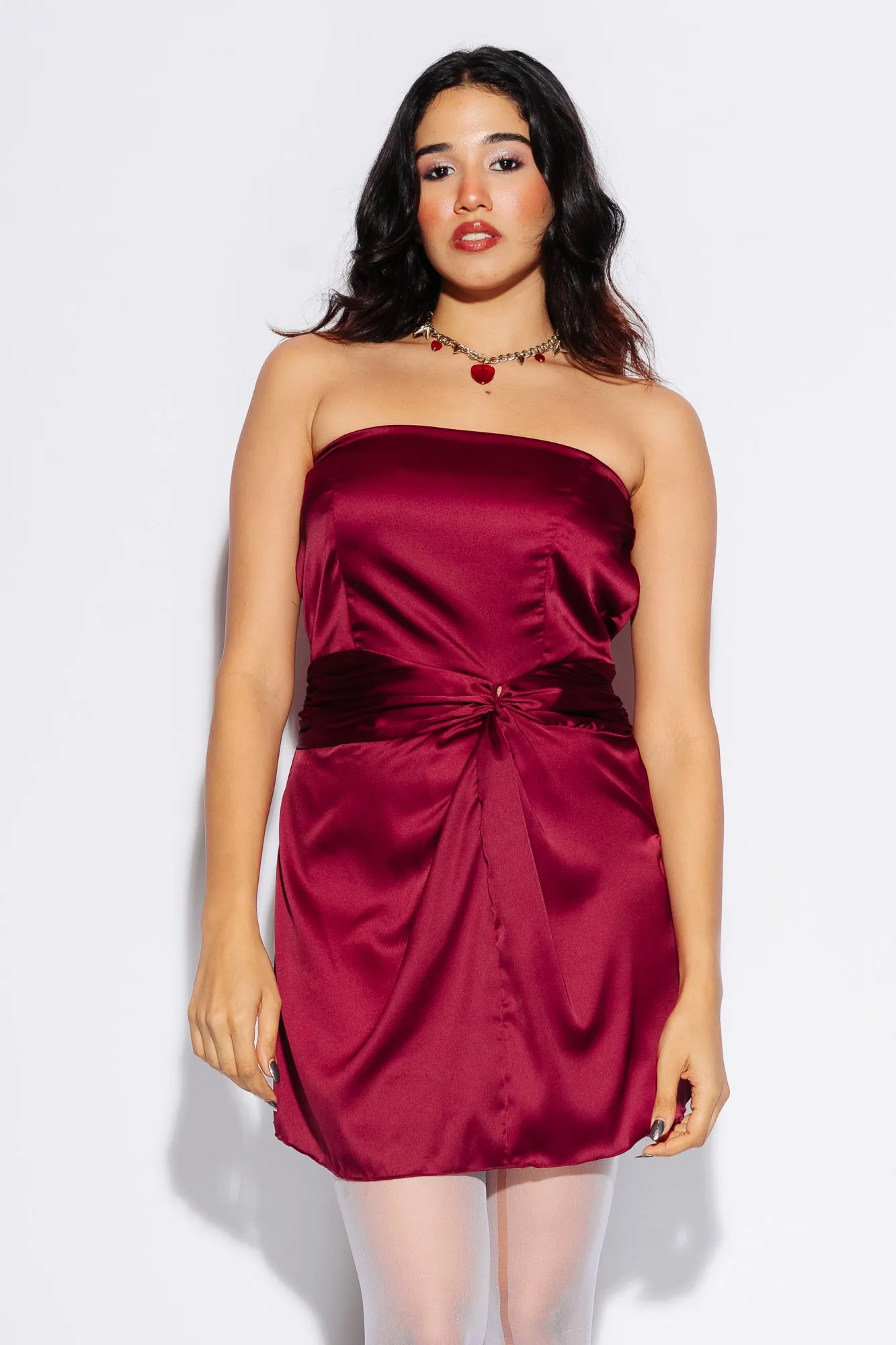 Knot Me Up Cherry Satin Dress