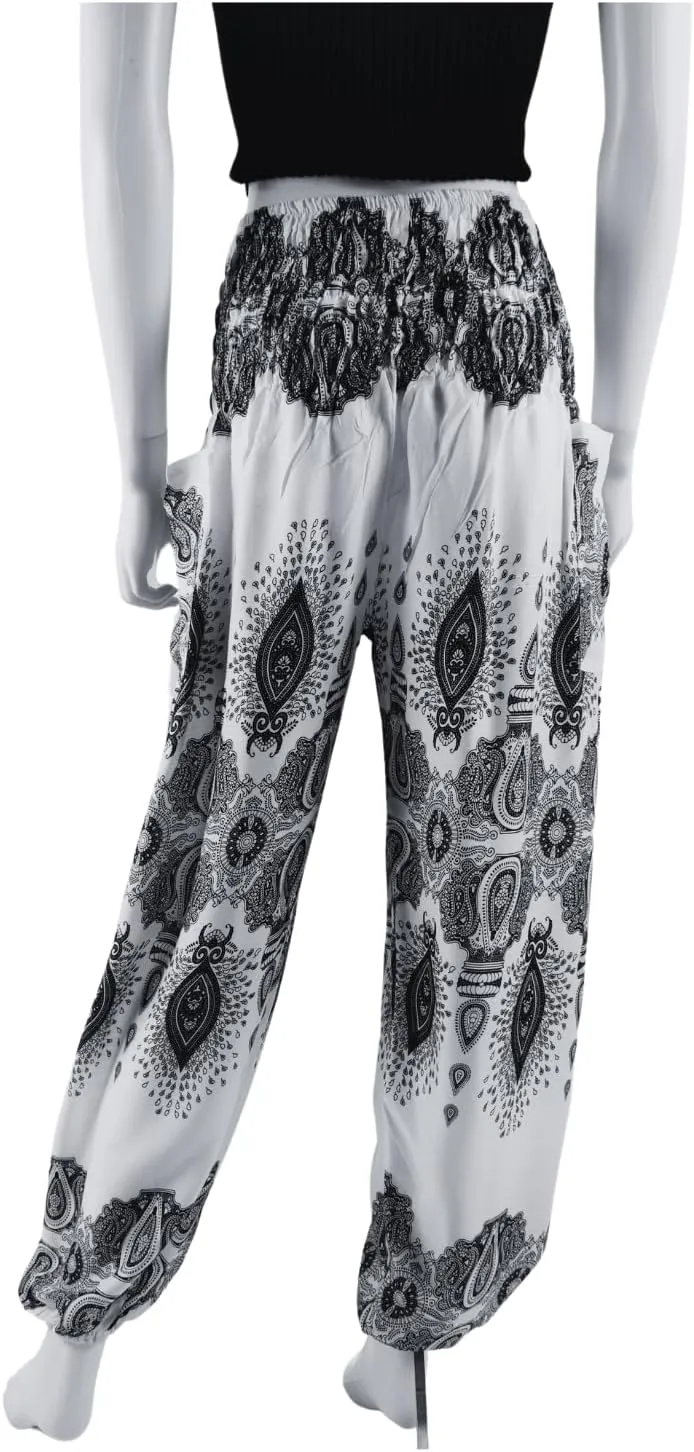 Kraft4Life | Women Smocked Waist Baggy Bohemian Boho Hippie Yoga Harem Pants 2Pockets