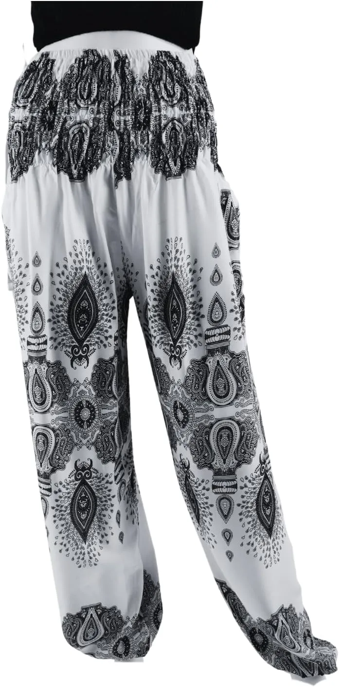 Kraft4Life | Women Smocked Waist Baggy Bohemian Boho Hippie Yoga Harem Pants 2Pockets