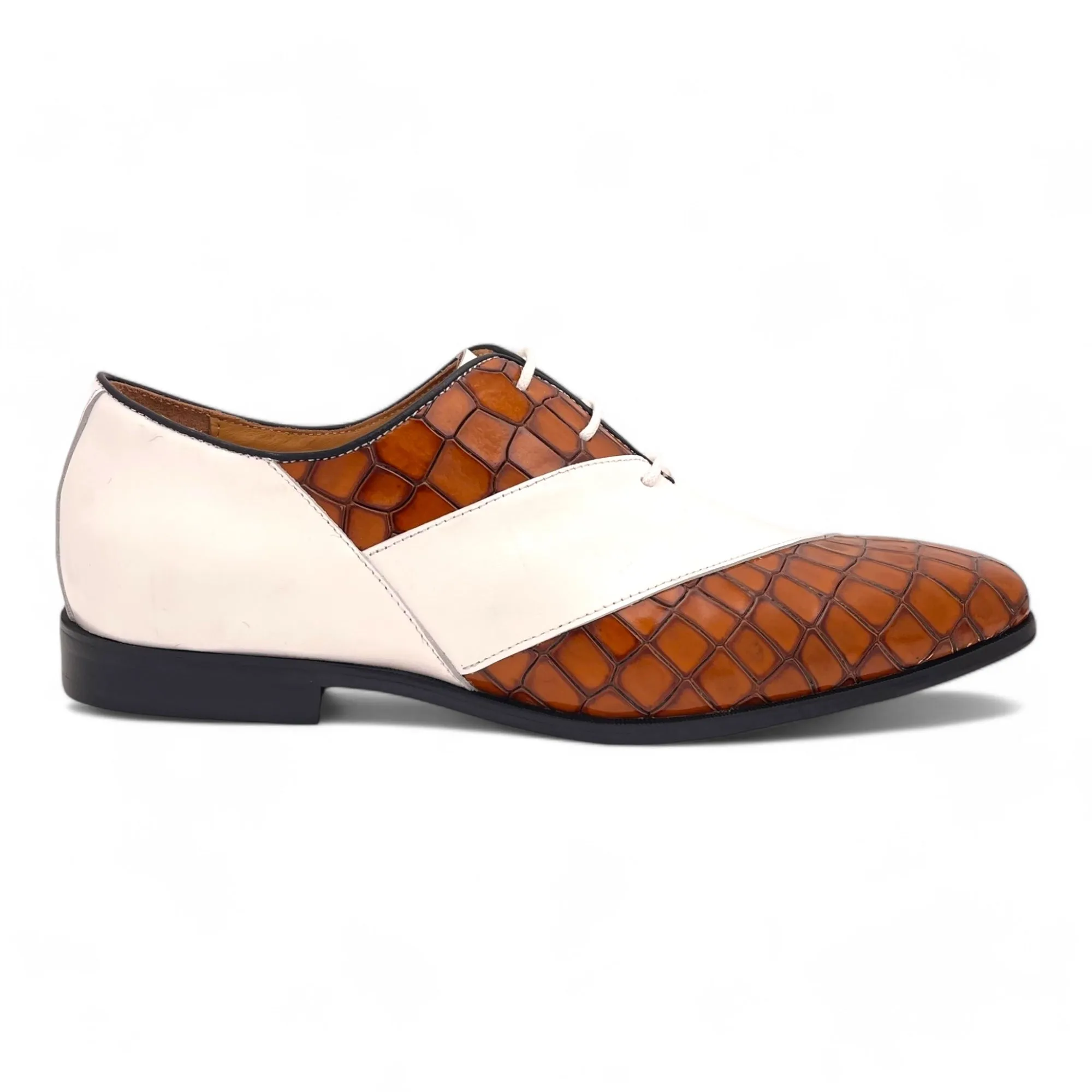 Lace up two-tone croc print
