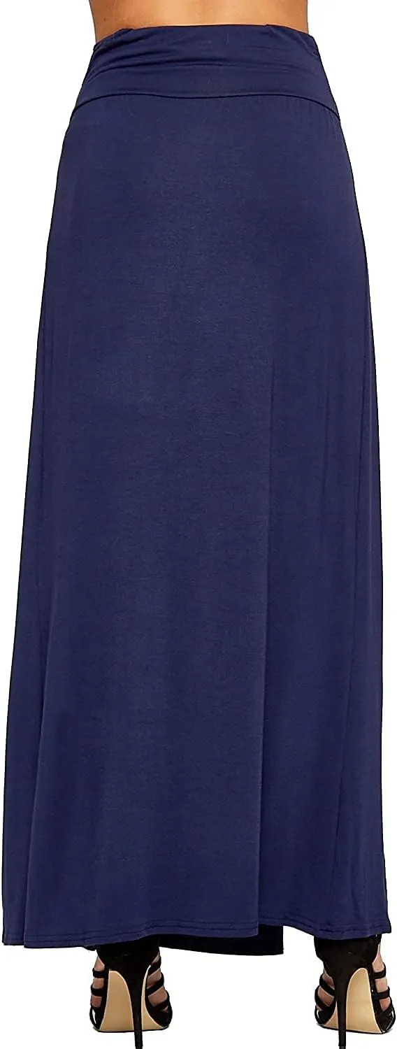 Ladies Double Split Maxi Long Skirt Plain Basic Two Side Slit High Waisted Stretchy Long Summer Party Wear Skirt