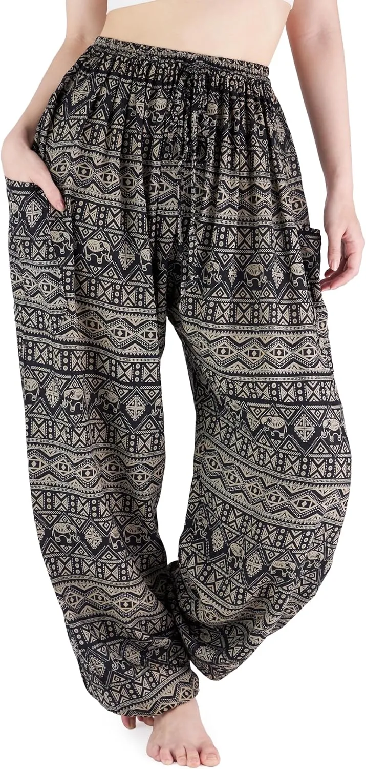 Lannaclothesdesign Women's Elephant Hippie Boho Yoga Harem Pants