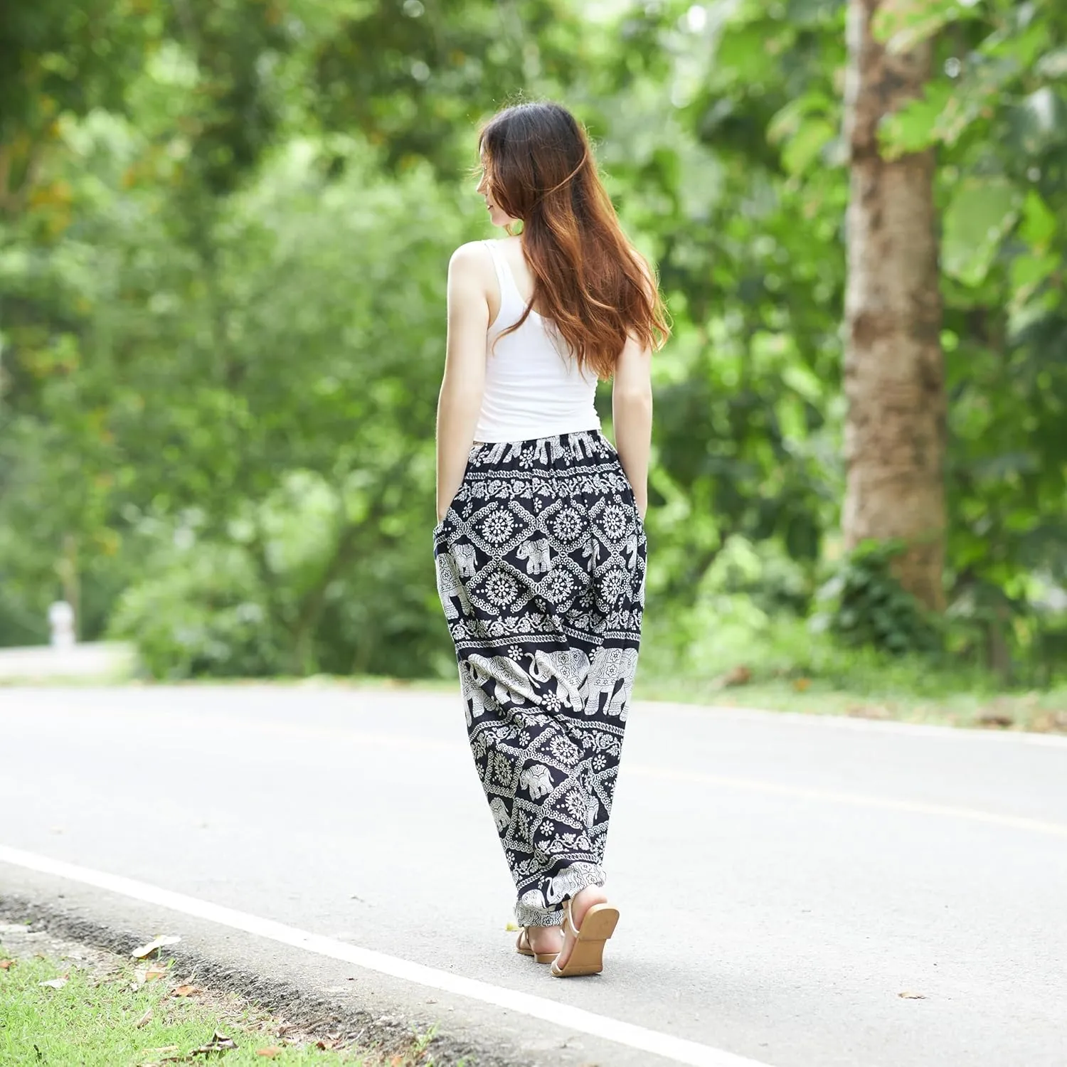 Lannaclothesdesign Women's Elephant Hippie Boho Yoga Harem Pants