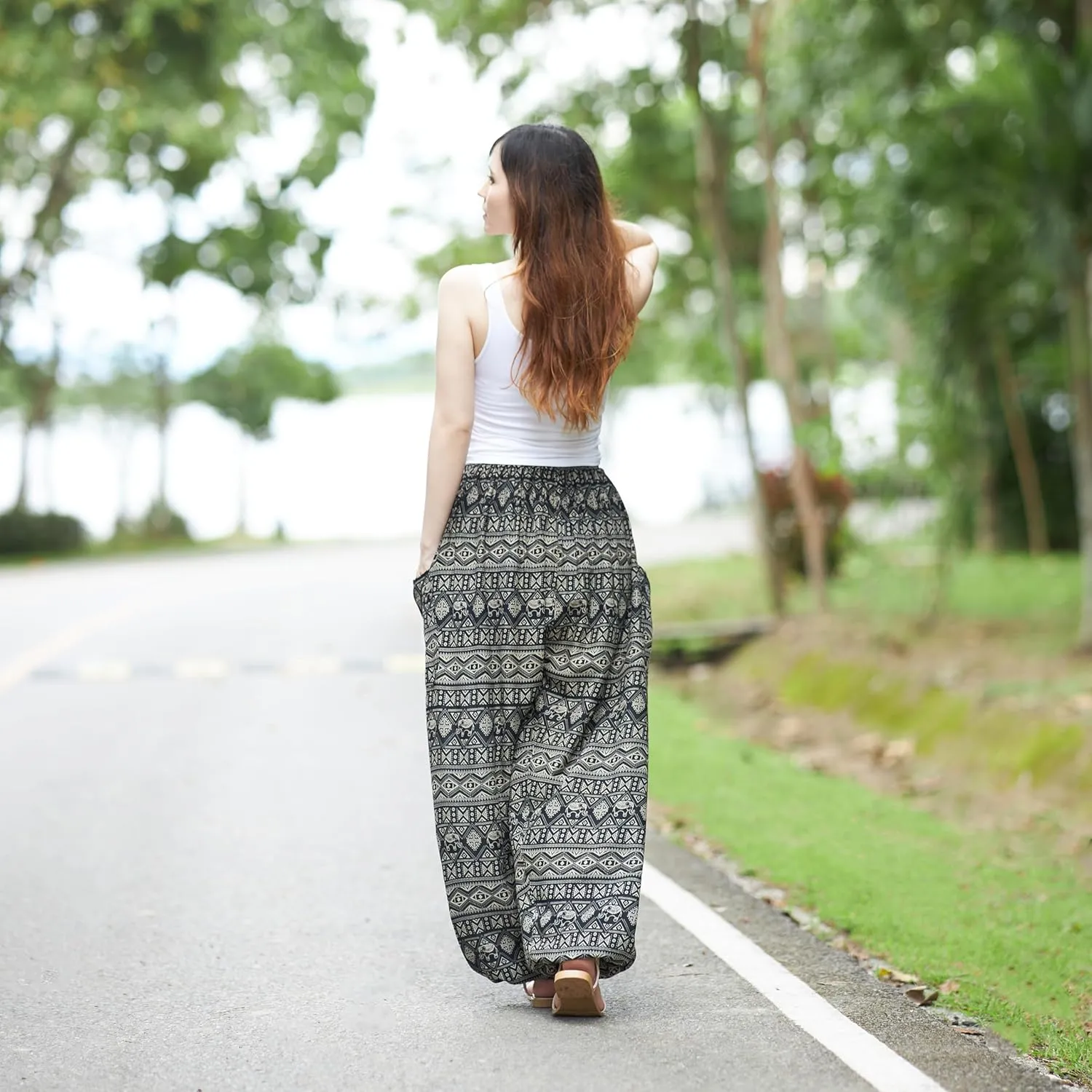 Lannaclothesdesign Women's Elephant Hippie Boho Yoga Harem Pants