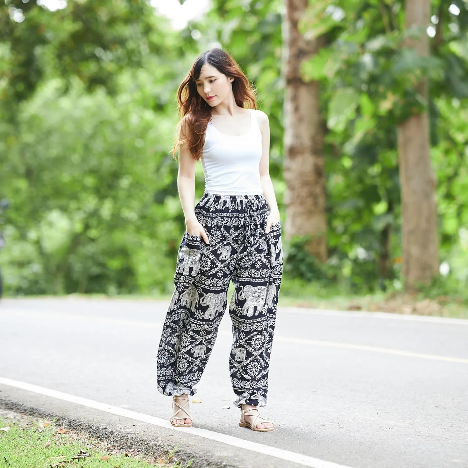 Lannaclothesdesign Women's Elephant Hippie Boho Yoga Harem Pants