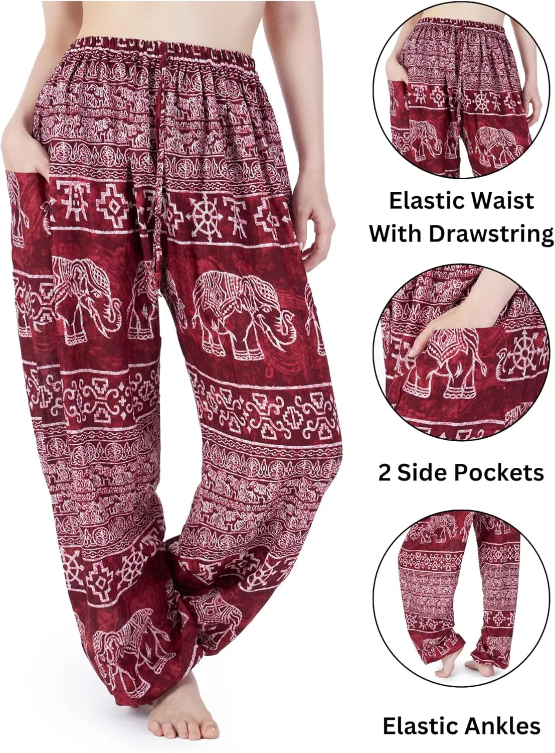 Lannaclothesdesign Women's Elephant Hippie Boho Yoga Harem Pants