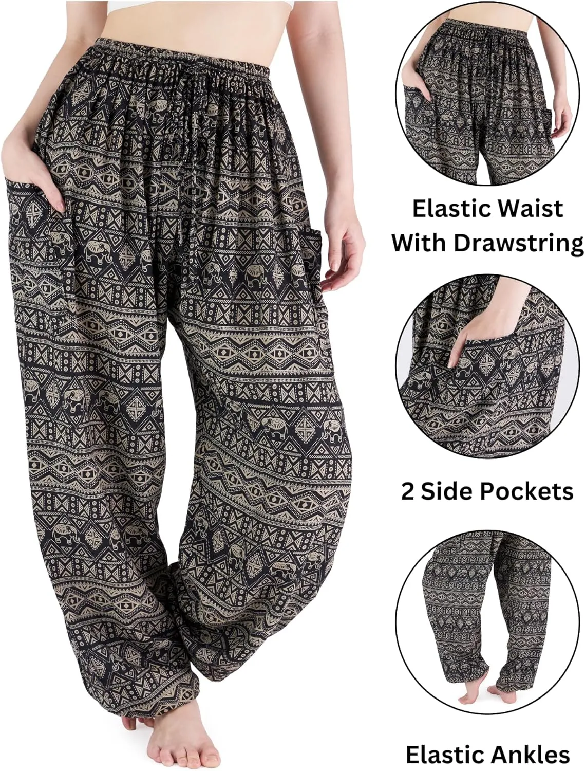 Lannaclothesdesign Women's Elephant Hippie Boho Yoga Harem Pants