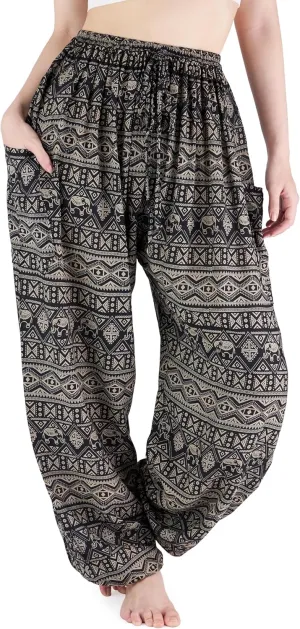 Lannaclothesdesign Women's Elephant Hippie Boho Yoga Harem Pants