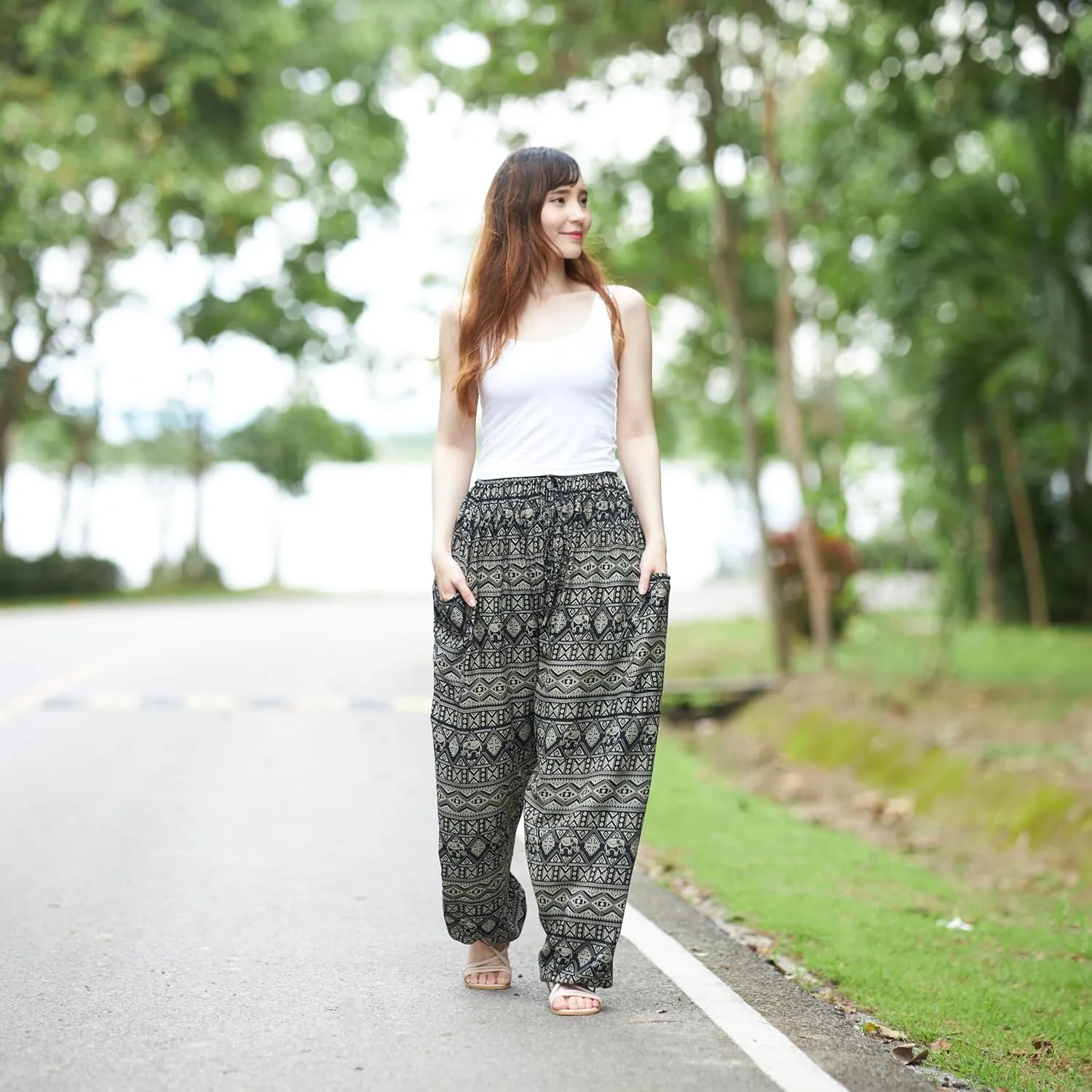 Lannaclothesdesign Women's Elephant Hippie Boho Yoga Harem Pants