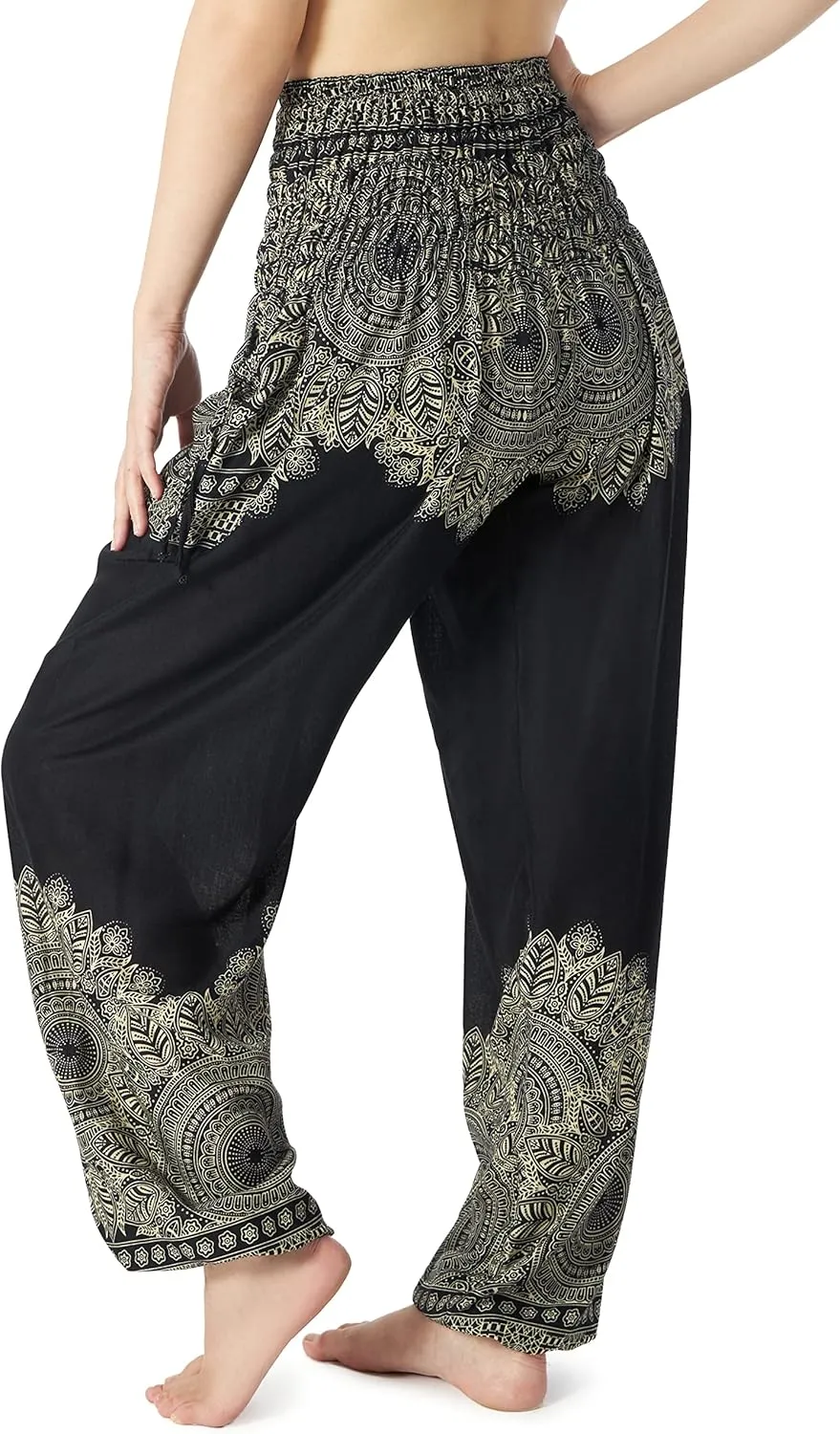 Lannaclothesdesign Women's Smocked Waist Boho Flowy Yoga Harem Pants Hippie Clothes