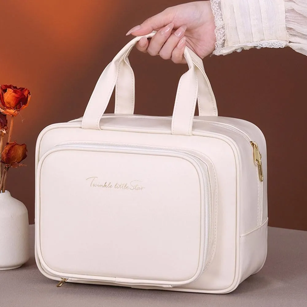 Large Capacity Cosmetic Bag for Women Travel Makeup Organizer Portable Zippered Toiletry Bag with Compartments Handheld Cosmetic Storage Case Stylish Design