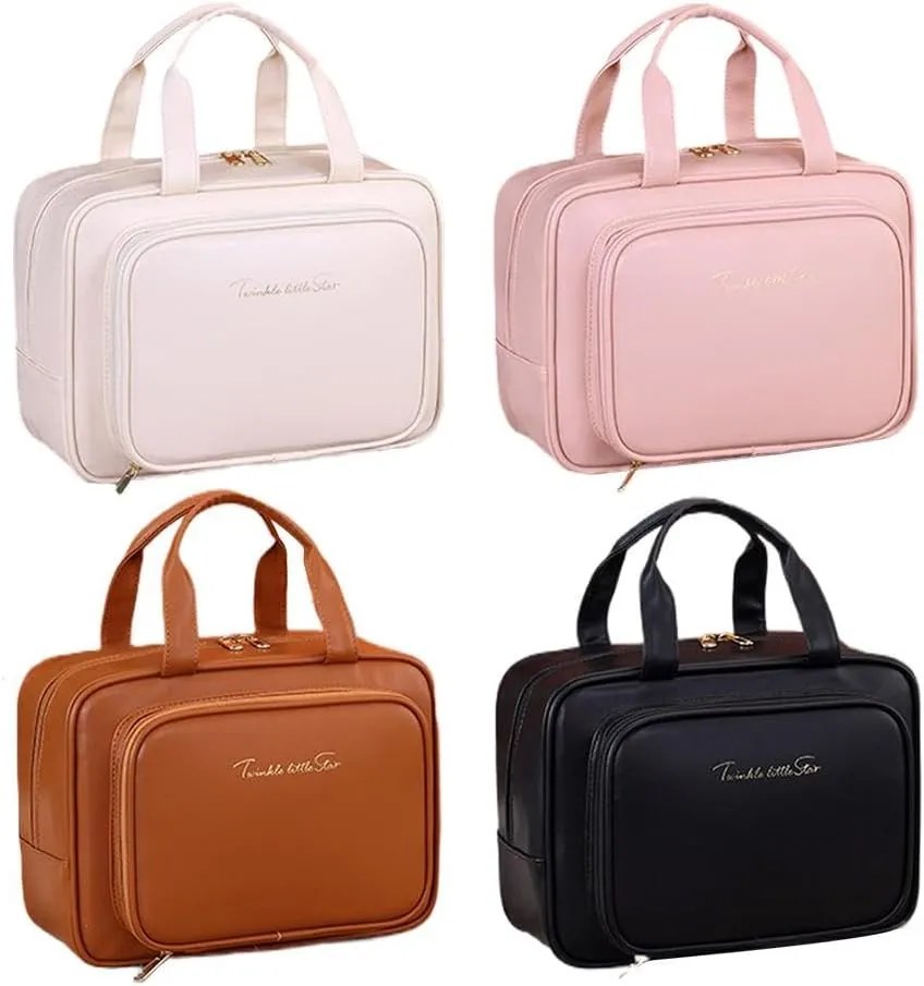 Large Capacity Cosmetic Bag for Women Travel Makeup Organizer Portable Zippered Toiletry Bag with Compartments Handheld Cosmetic Storage Case Stylish Design
