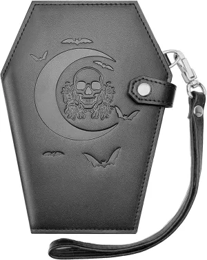 Large Coffin Wallet  Horror Coffin Purse  Spooky Goth Skull Wallet for Women  Gothic Moon Wallet with Zipper  Snap Closure Witch Wallet Halloween Witchy purse