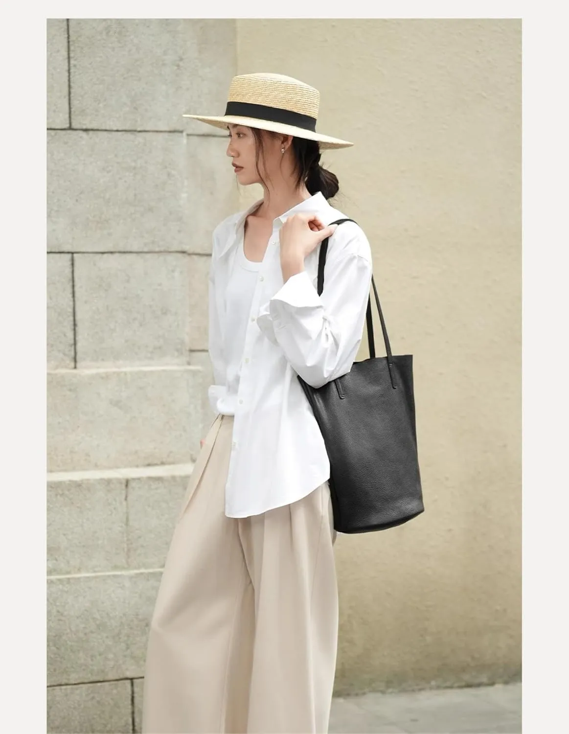 Lazy Bucket Bag, Female Genuine Leather, Armpit Shoulder Bag, Head Vegetable-Tanned Cowhide Bag