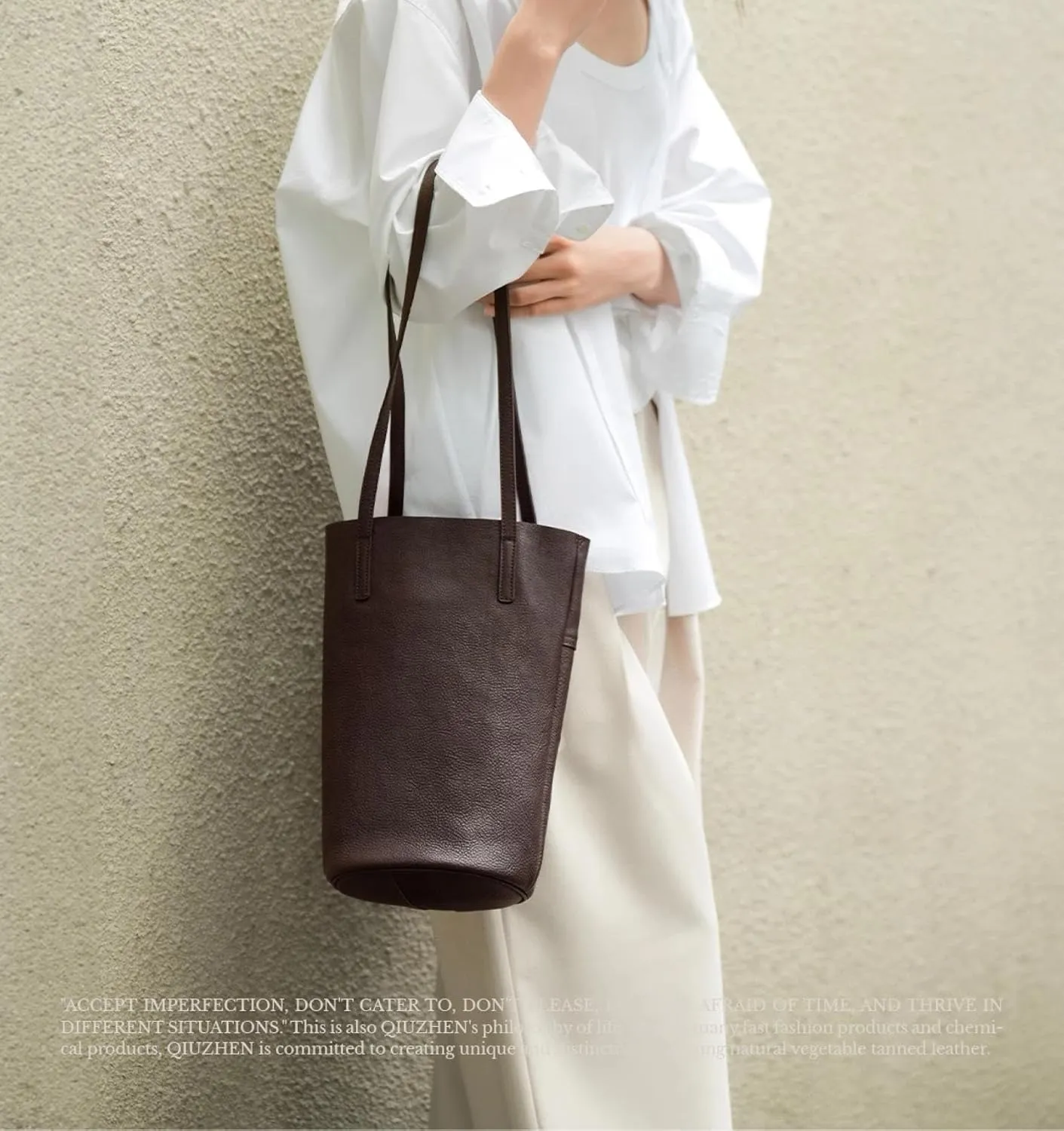 Lazy Bucket Bag, Female Genuine Leather, Armpit Shoulder Bag, Head Vegetable-Tanned Cowhide Bag