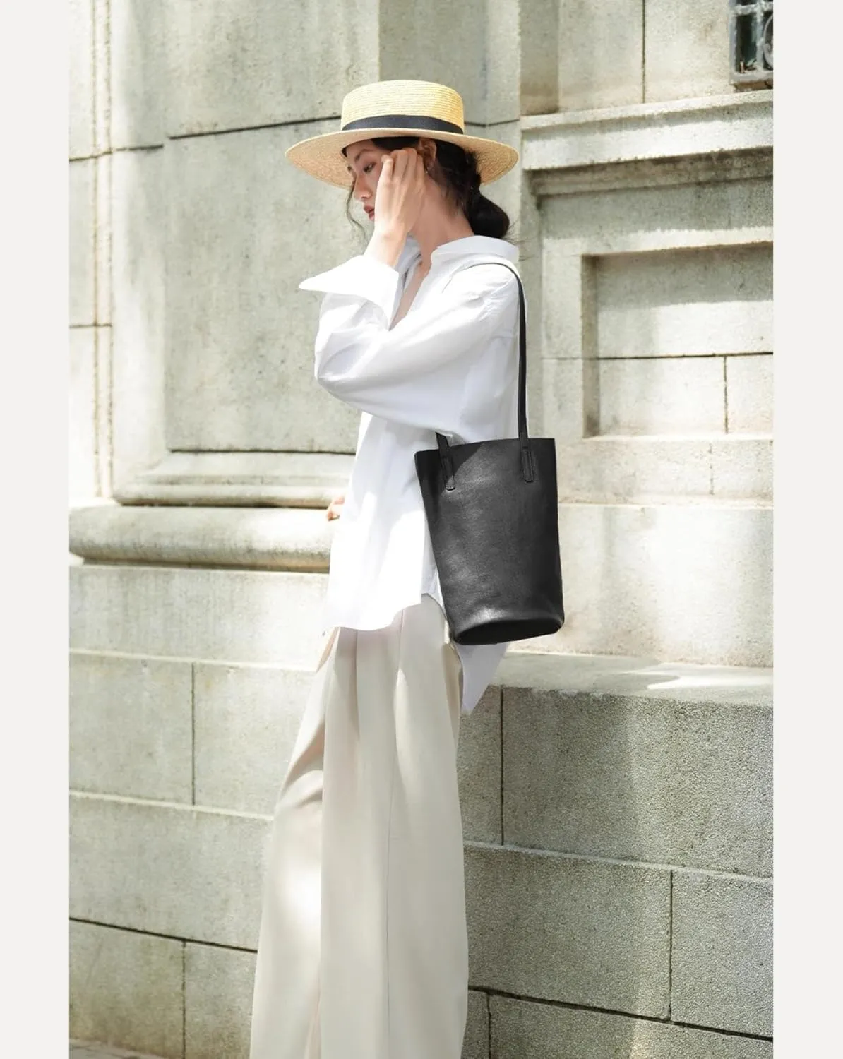 Lazy Bucket Bag, Female Genuine Leather, Armpit Shoulder Bag, Head Vegetable-Tanned Cowhide Bag
