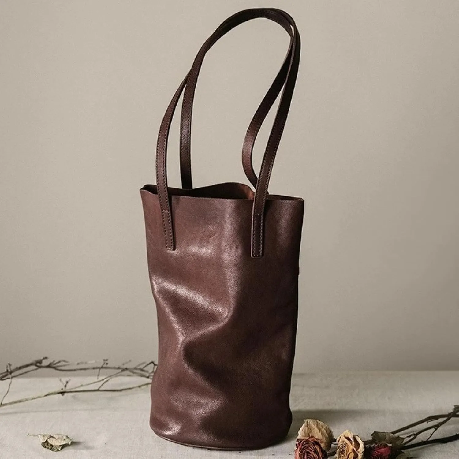 Lazy Bucket Bag, Female Genuine Leather, Armpit Shoulder Bag, Head Vegetable-Tanned Cowhide Bag