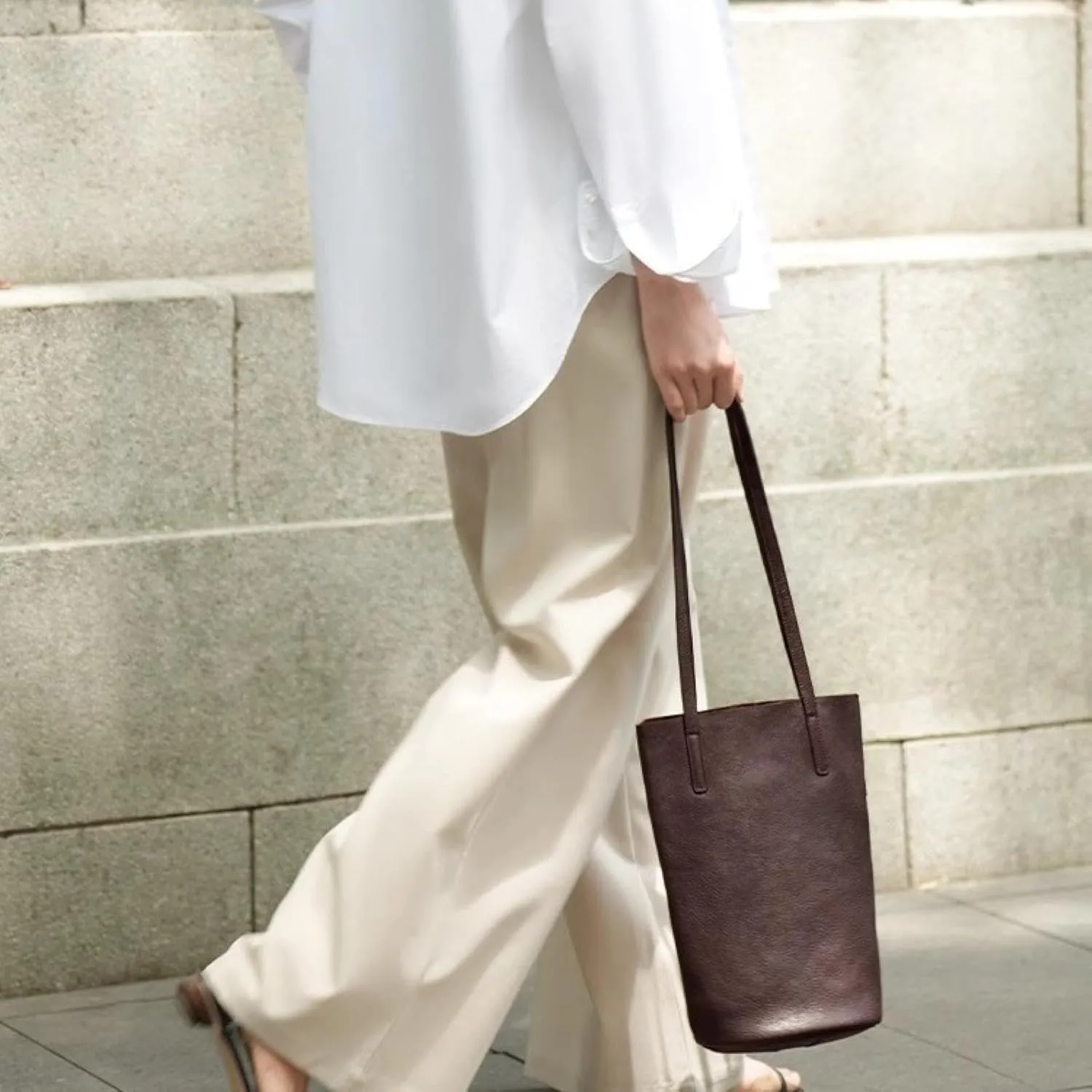 Lazy Bucket Bag, Female Genuine Leather, Armpit Shoulder Bag, Head Vegetable-Tanned Cowhide Bag