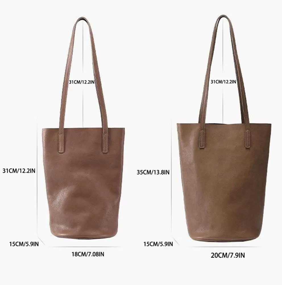 Lazy bucket bag, women's genuine leather shoulder bag, retro minimalist soft leather commuting large capacity