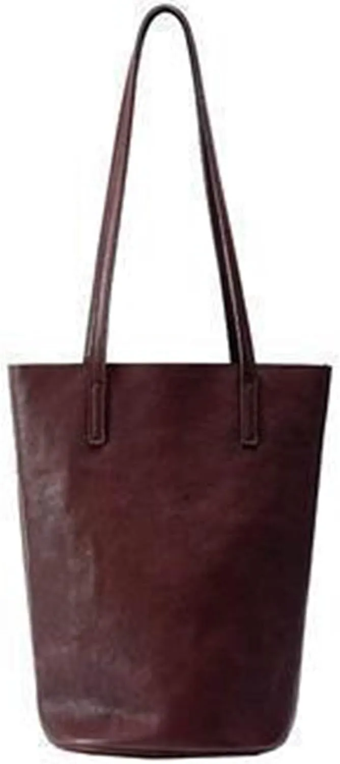 Lazy bucket bag, women's genuine leather shoulder bag, retro minimalist soft leather commuting large capacity