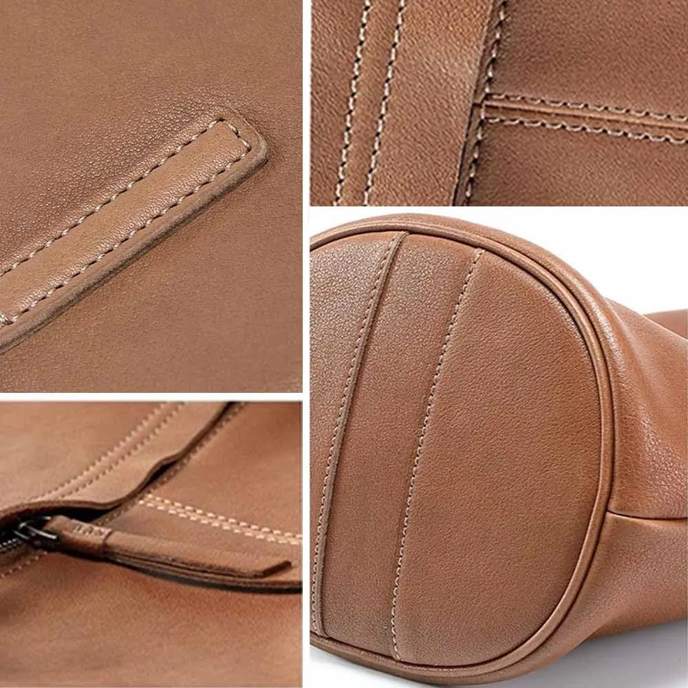 Lazy bucket bag, women's genuine leather shoulder bag, retro minimalist soft leather commuting large capacity