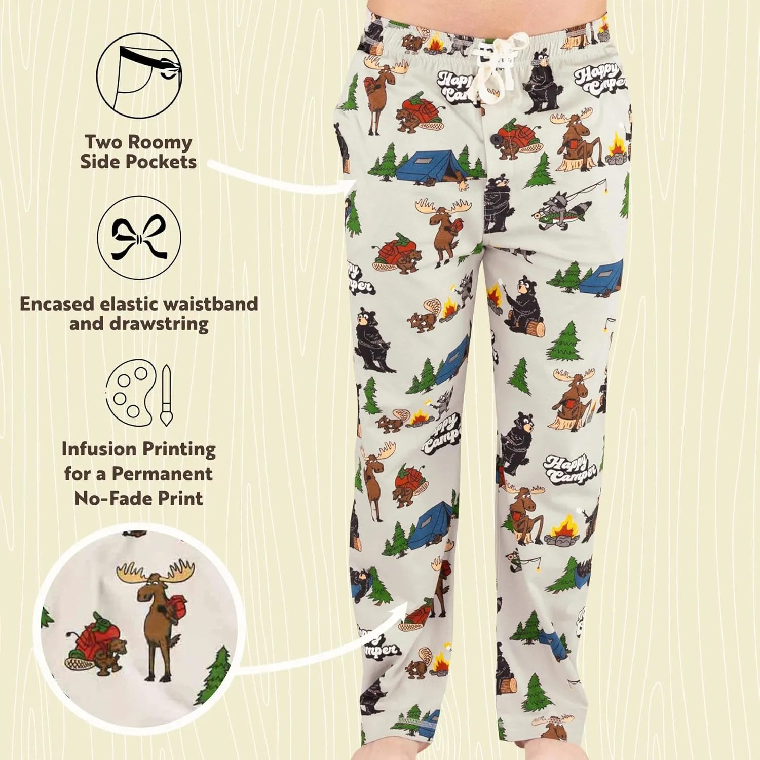 Lazy One Bear & Bigfoot Pajama Pants For Men, Men's Separate Bottoms, Lounge Pants, Funny, Humorous