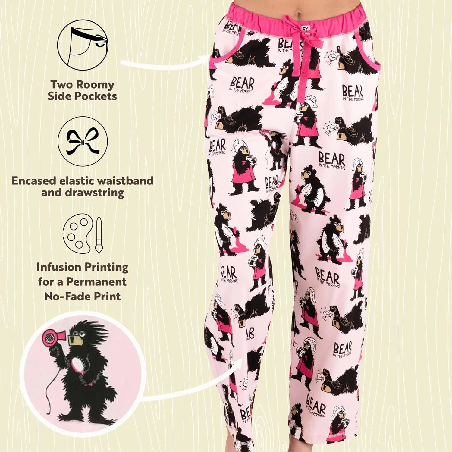 Lazy One Pajamas for Women, Cute Garden and Bear Pajama Pants and Top Separates