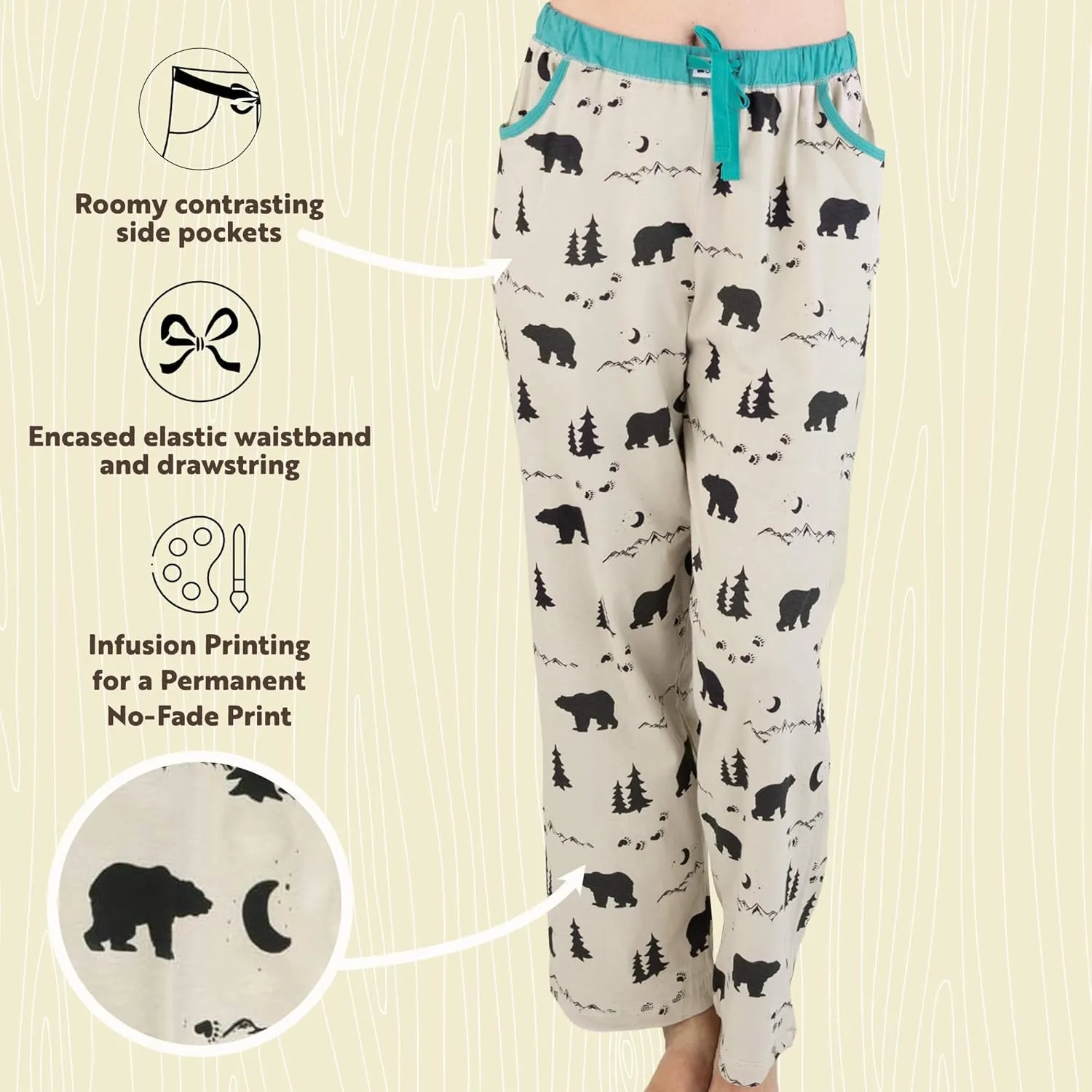 Lazy One Pajamas for Women, Cute Garden and Bear Pajama Pants and Top Separates