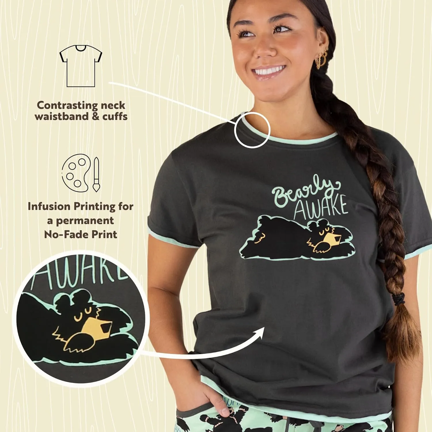 Lazy One Pajamas for Women, Cute Garden and Bear Pajama Pants and Top Separates