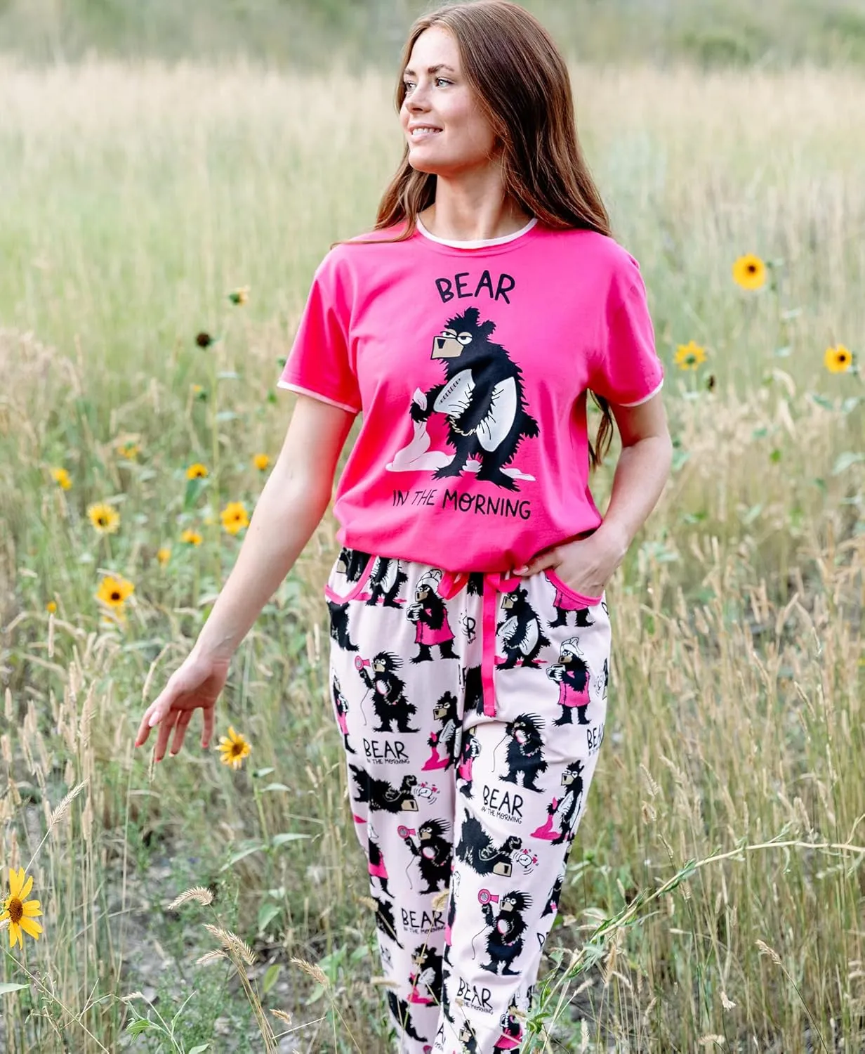 Lazy One Pajamas for Women, Cute Garden and Bear Pajama Pants and Top Separates