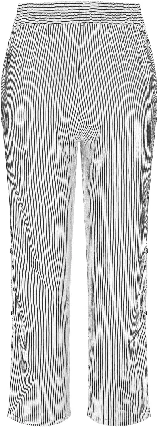 Linen Capris for Women Striped Pants Stripe Print Side Trendy Pants Baggy Elastic Waist Straight Leg Comfy Trousers