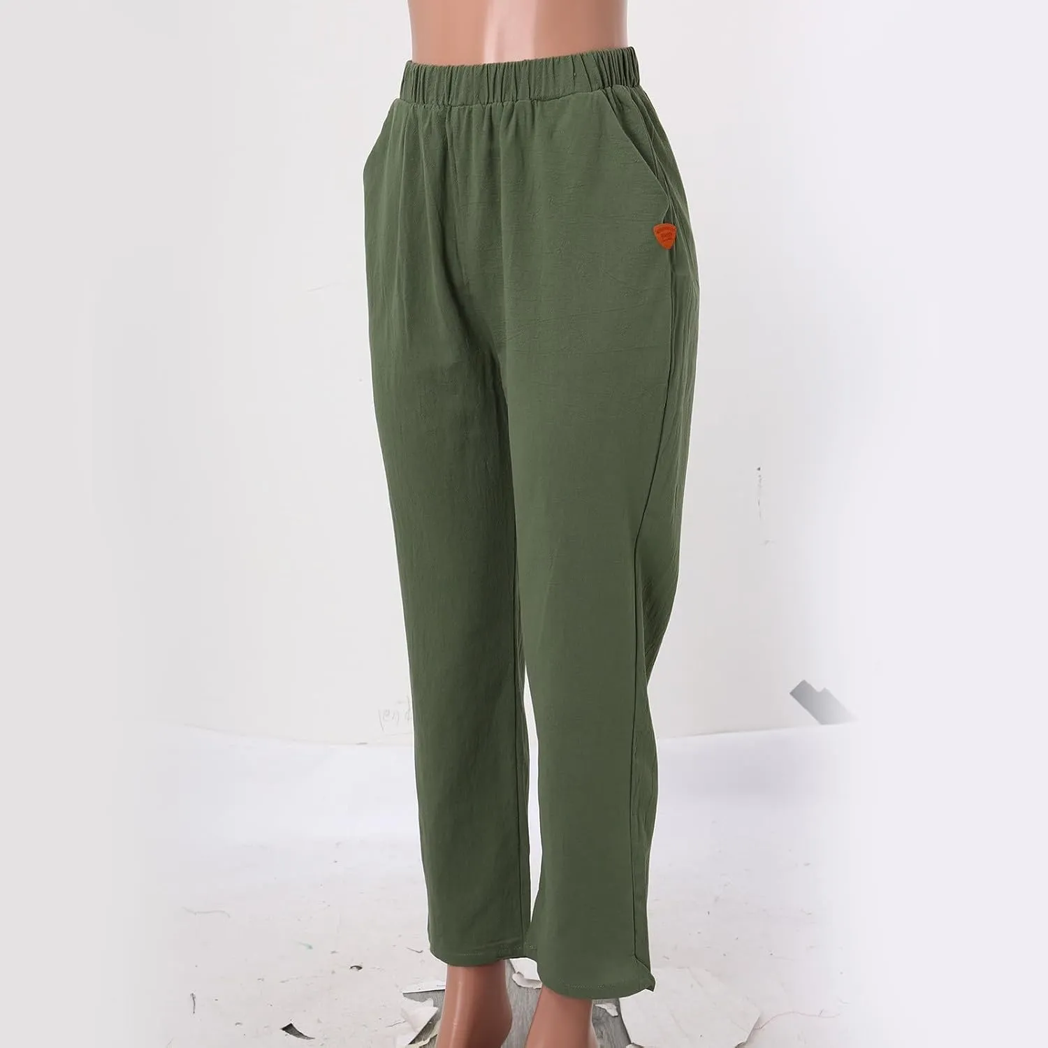 Linen Pants for Women 2025 Plus Size Trendy Spring Summer Gauze Pants Casual Elastic Waist Comfy Trousers Palazzo Capris