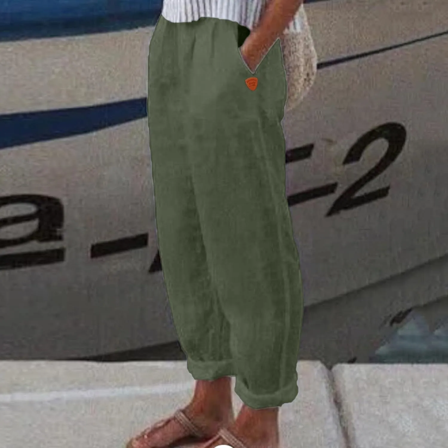 Linen Pants for Women 2025 Plus Size Trendy Spring Summer Gauze Pants Casual Elastic Waist Comfy Trousers Palazzo Capris