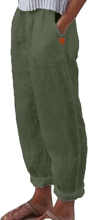Linen Pants for Women 2025 Plus Size Trendy Spring Summer Gauze Pants Casual Elastic Waist Comfy Trousers Palazzo Capris