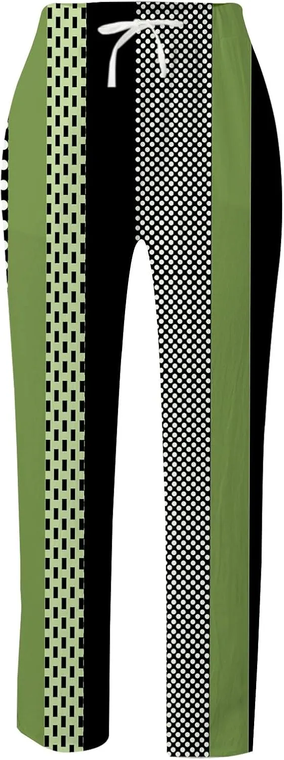 Linen Pants for Women 2025 Summer High Waist Elastic Straight Leg Lounge Pant Color Block Lightweight Beach Trousers