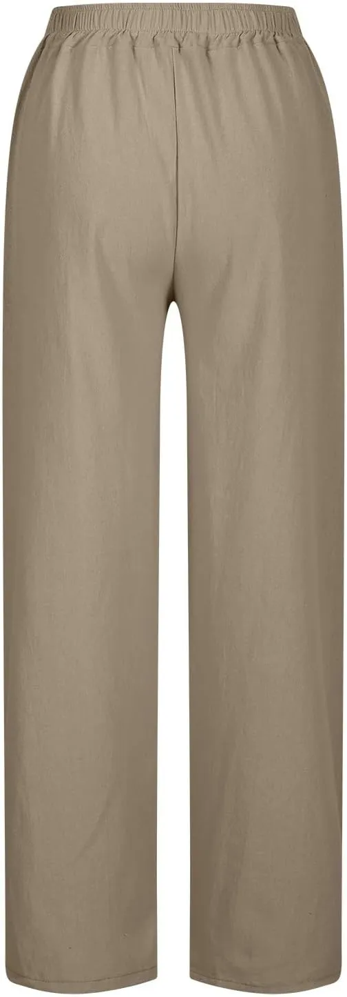 Linen Pants Women High Waist Drawstring Pants Summer Casual Split Pants Trendy Fashion Trousers Beach Vacation Clothes
