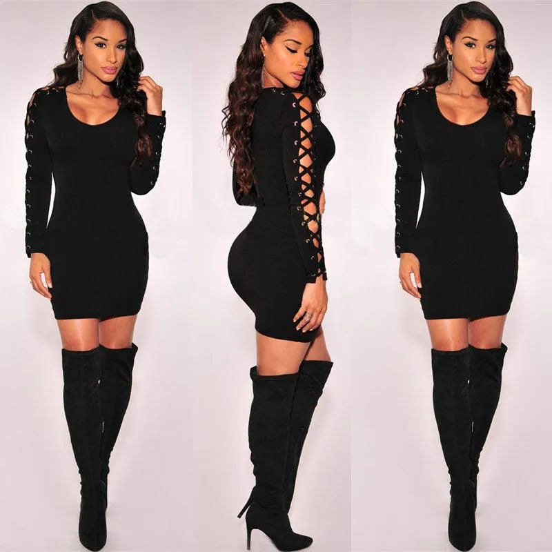 LITTLE BLACK DRESS WITH LACE-UP SLEEVES