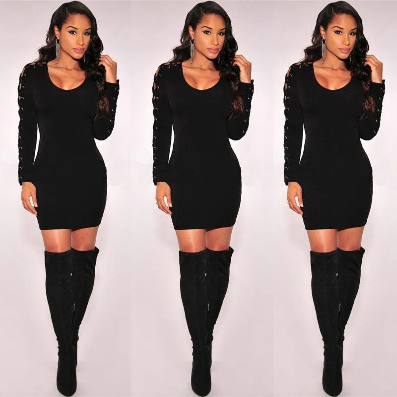 LITTLE BLACK DRESS WITH LACE-UP SLEEVES