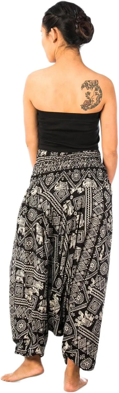 LOFBAZ Yoga Harem Pants for Women Elephant Boho Hippie Bohemian Beach Jumpsuit