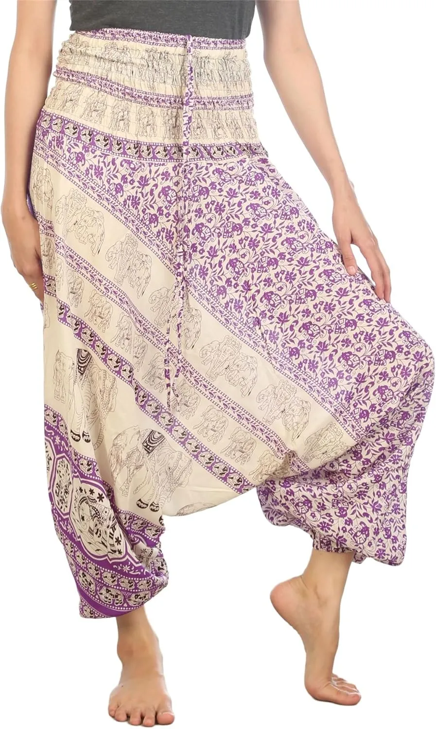 LOFBAZ Yoga Harem Pants for Women Elephant Boho Hippie Bohemian Beach Jumpsuit