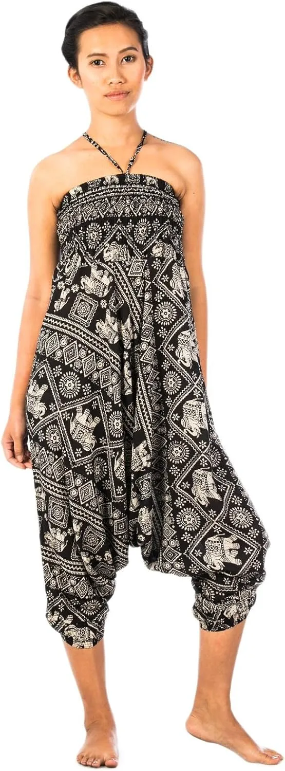 LOFBAZ Yoga Harem Pants for Women Elephant Boho Hippie Bohemian Beach Jumpsuit
