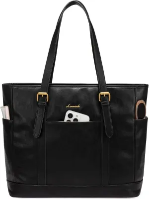 LOVEVOOK Laptop Tote Bag for Women,Vintage Leather Work Tote Bag for Women, 17.3 Inch Computer Briefcase Bag,Waterproof Teacher Business Office