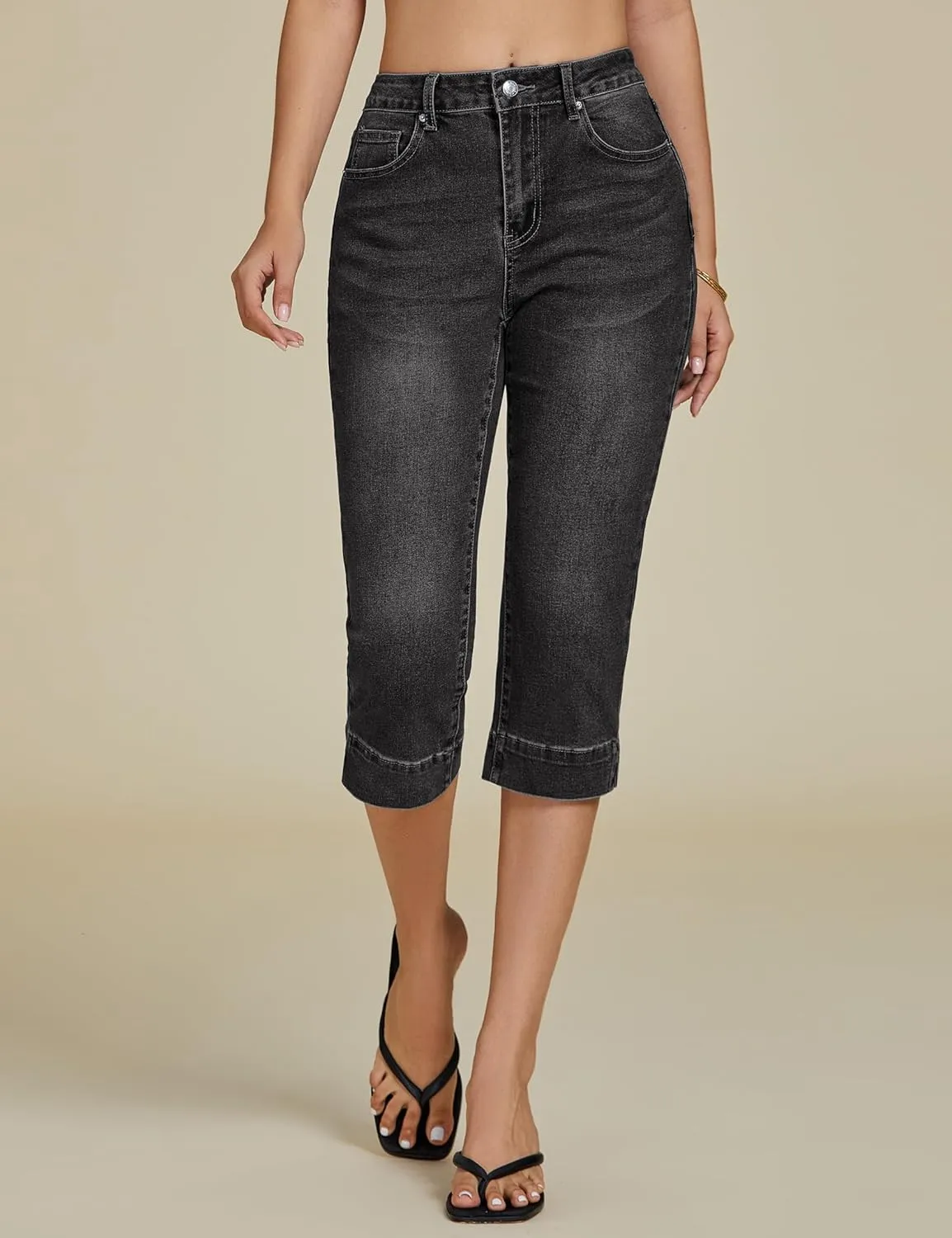 luvamia Capri Jeans for Women Trendy High Waisted Slim Split Hem Stretch Denim Jean Capris Cropped Pants Casual Summer