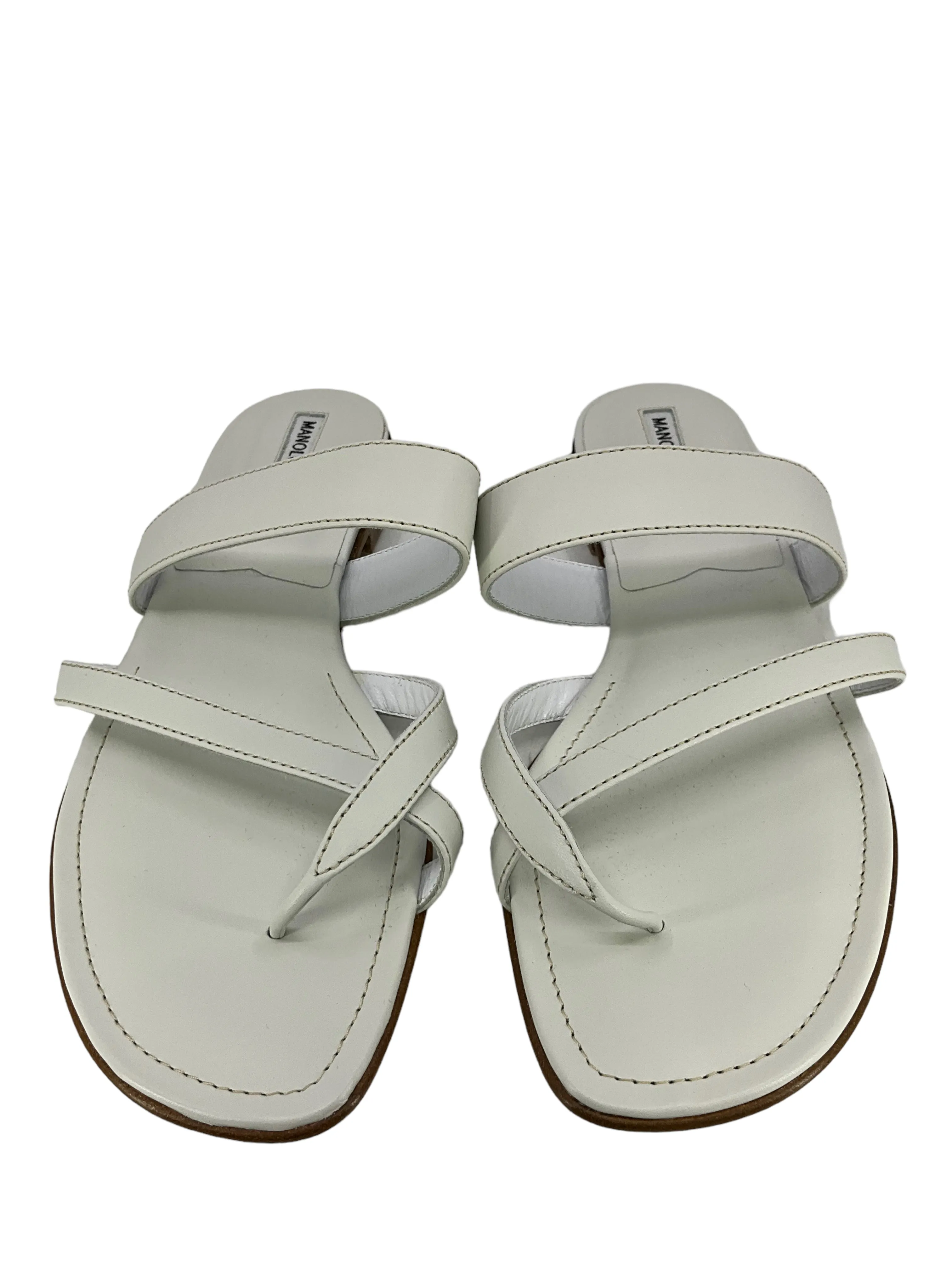 MANOLO BLAHNIK Susa Leather Thong Sandals Size 10.5